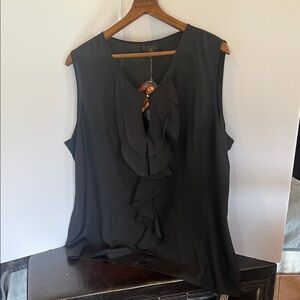 IMAN Black Sleeveless Ruffle-Front Camisole